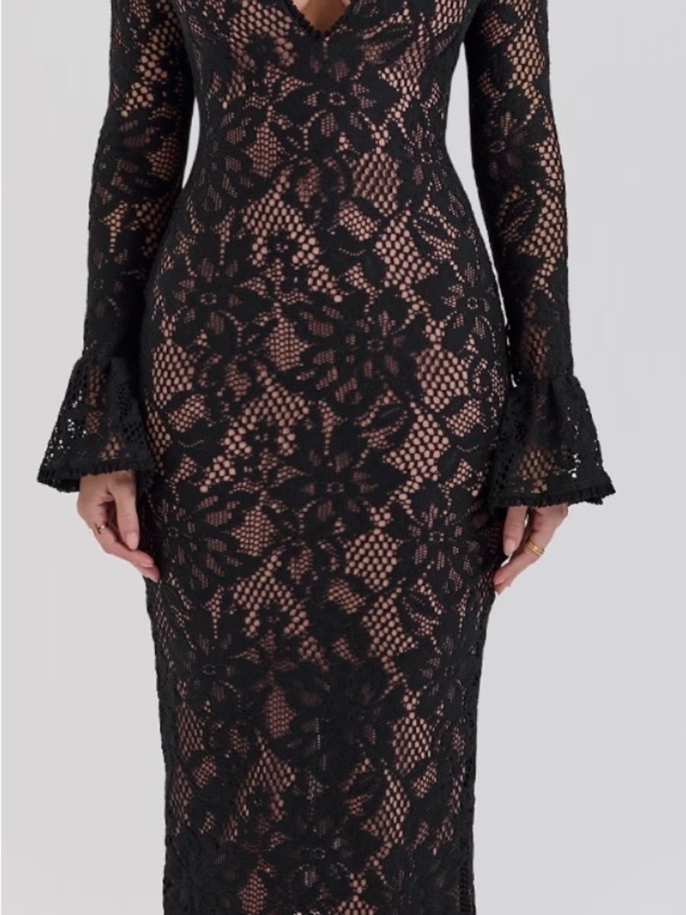 House of CB Black Lace Long Sleeve Midi Dress